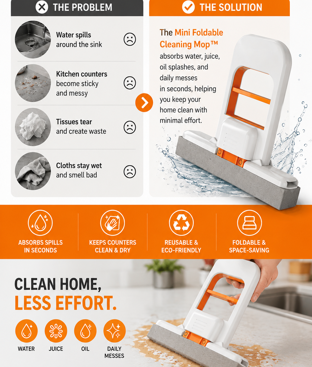 Magic Mini Squeeze Mop - Multi Functional Foldable Mop